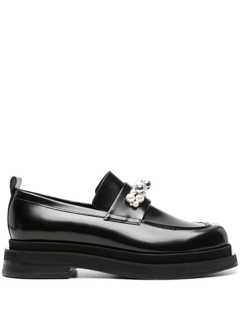 Black 50 Pearl-embellished Leather Loafers