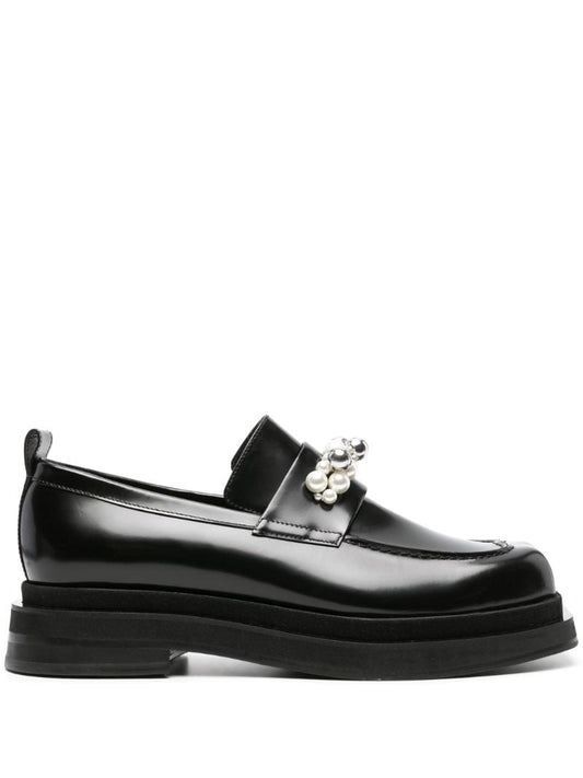 Black 50 Pearl-embellished Leather Loafers