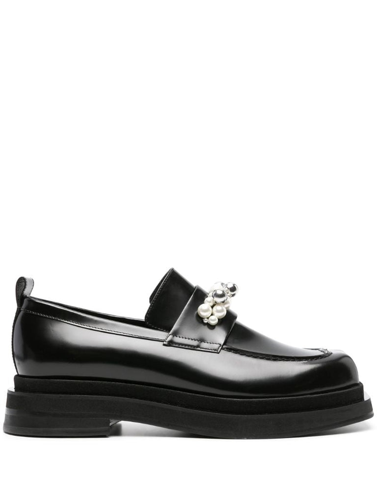 Black 50 Pearl-embellished Leather Loafers