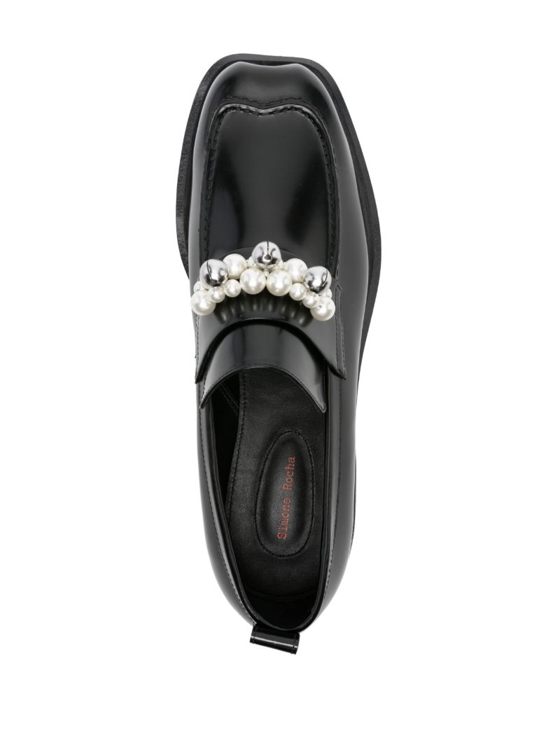 Black 50 Pearl-embellished Leather Loafers