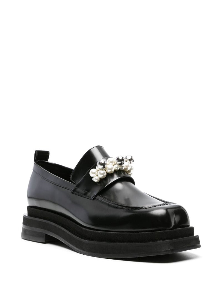 Black 50 Pearl-embellished Leather Loafers