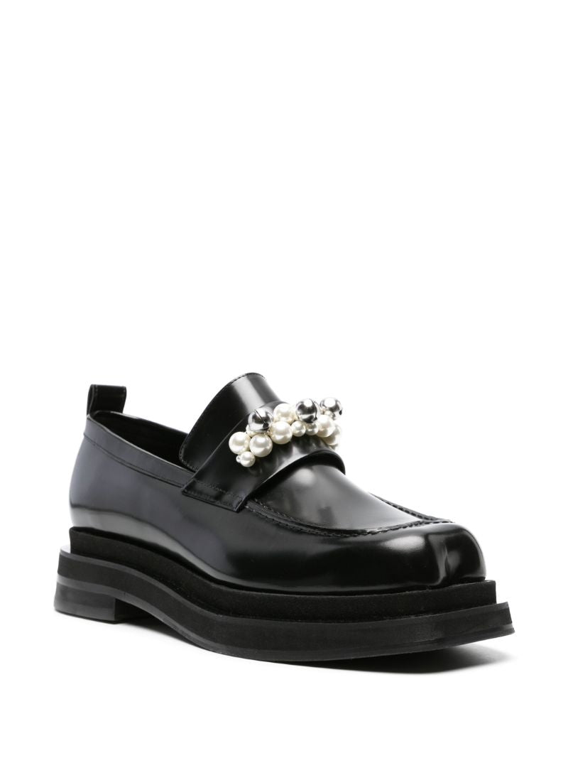 Black 50 Pearl-embellished Leather Loafers