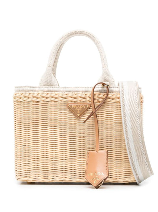 Neutral Enamel Triangle Logo Tote Bag