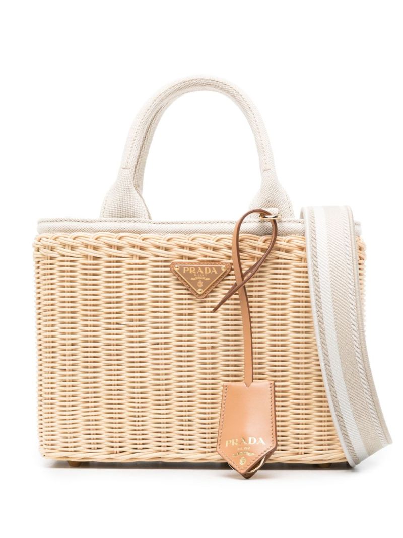 Neutral Enamel Triangle Logo Tote Bag