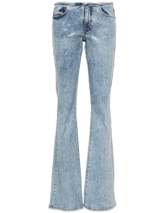 Blue Low Rise Sequin Flared Jeans