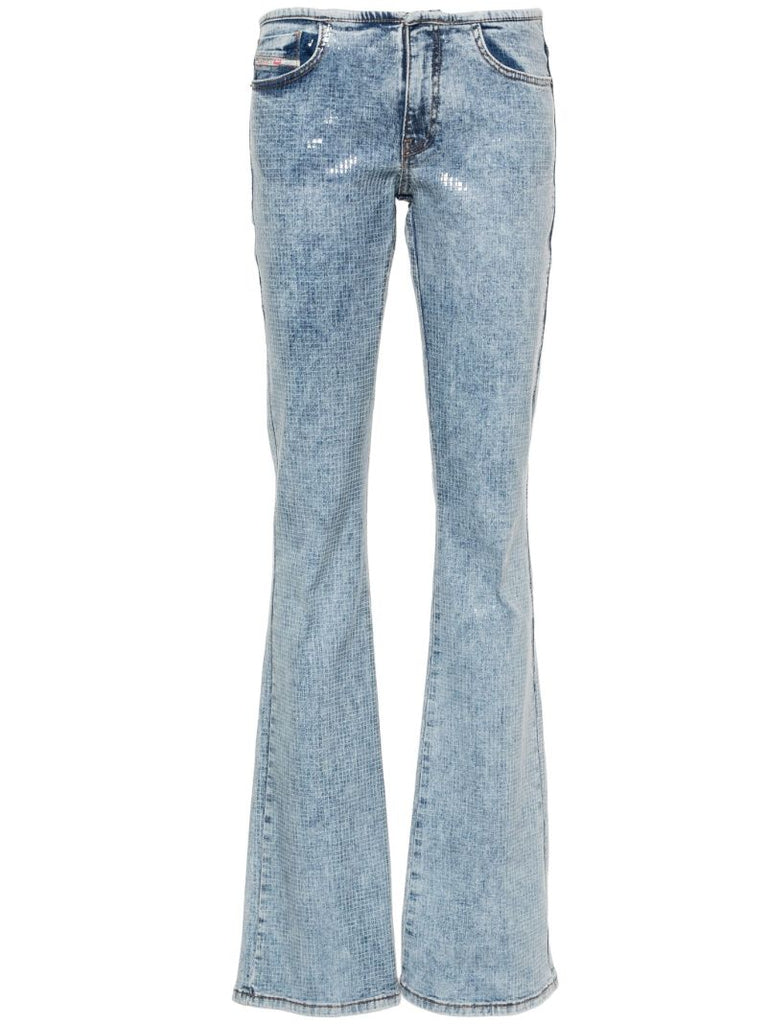 Blue Low Rise Sequin Flared Jeans