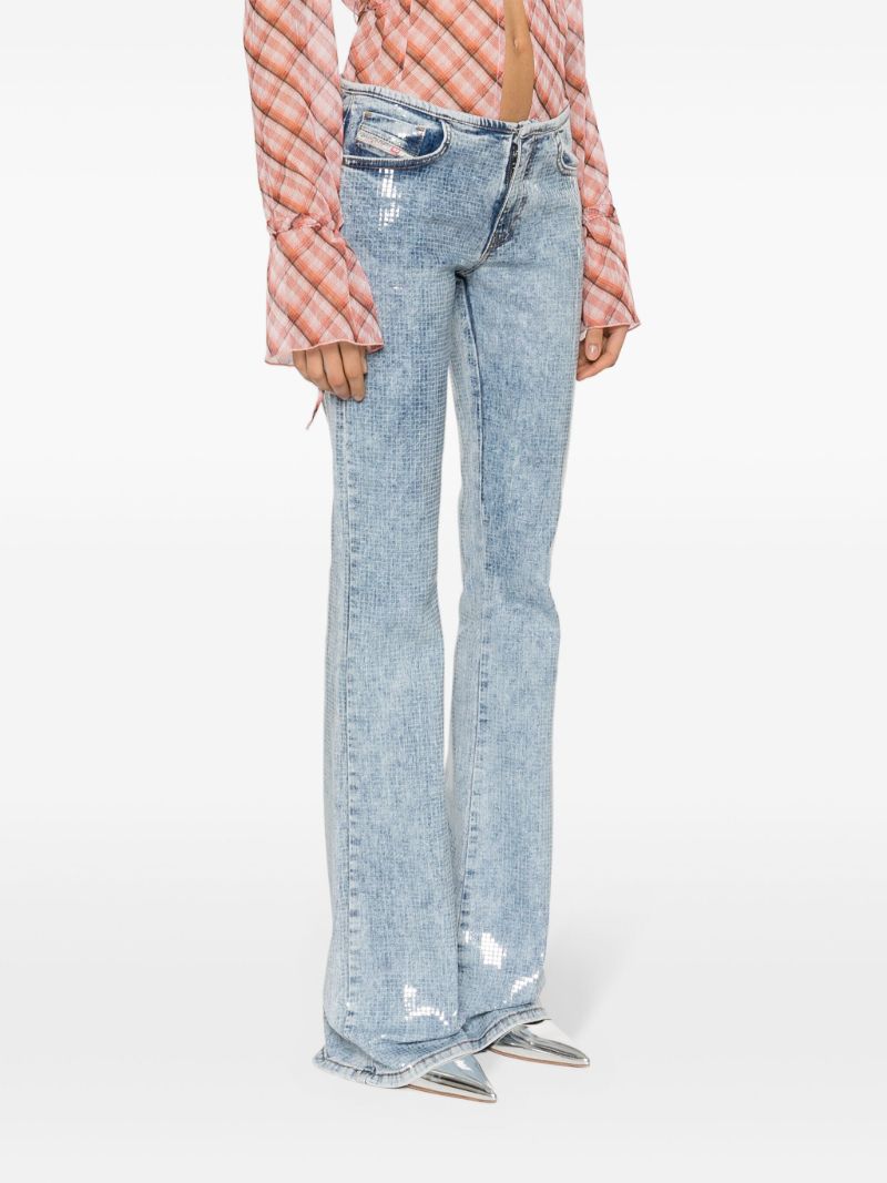 Blue Low Rise Sequin Flared Jeans