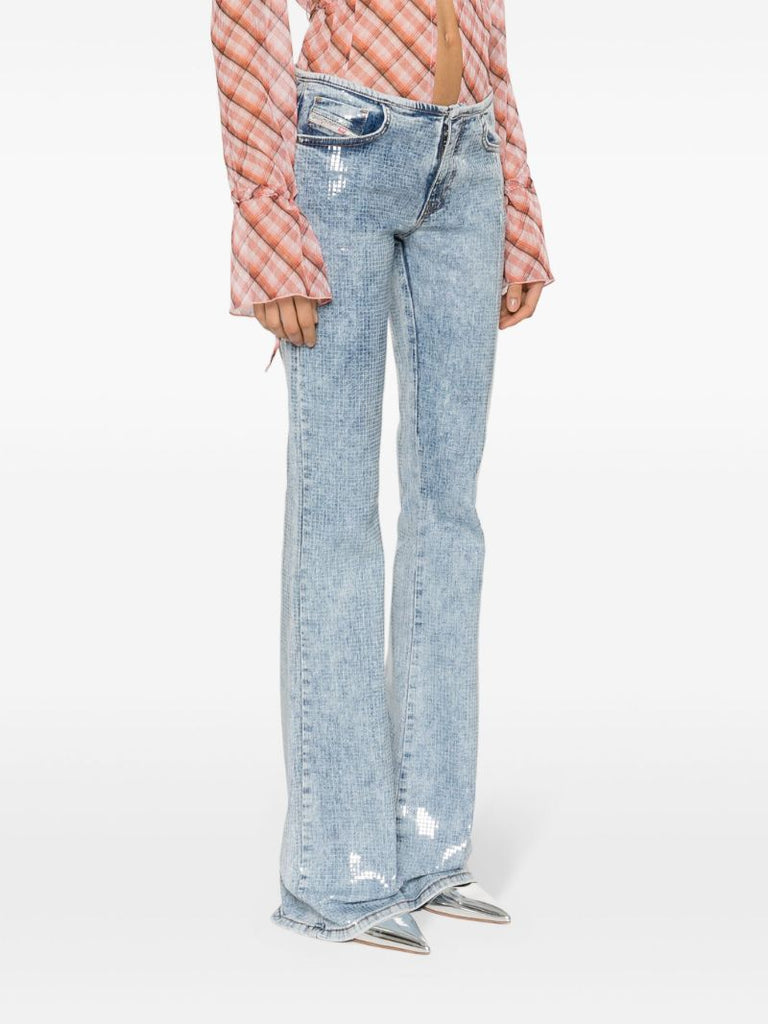 Blue Low Rise Sequin Flared Jeans