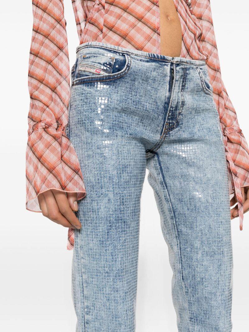 Blue Low Rise Sequin Flared Jeans