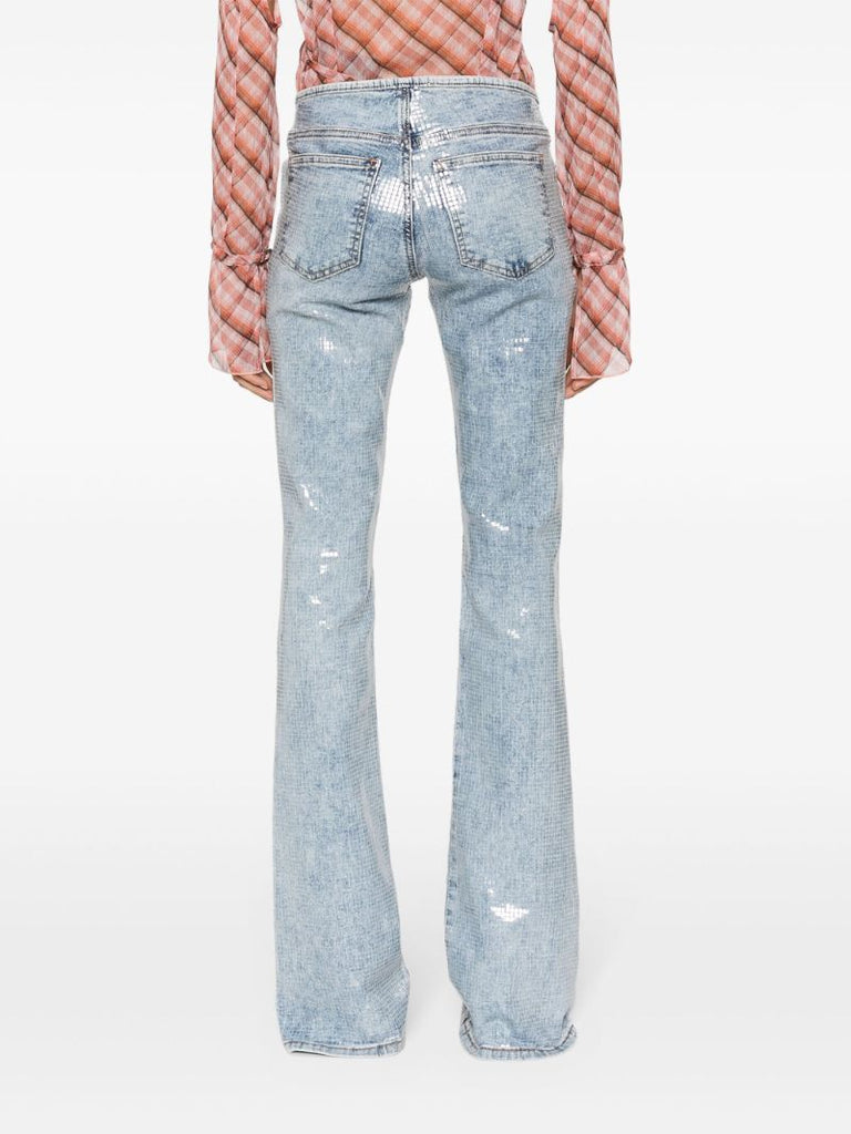 Blue Low Rise Sequin Flared Jeans