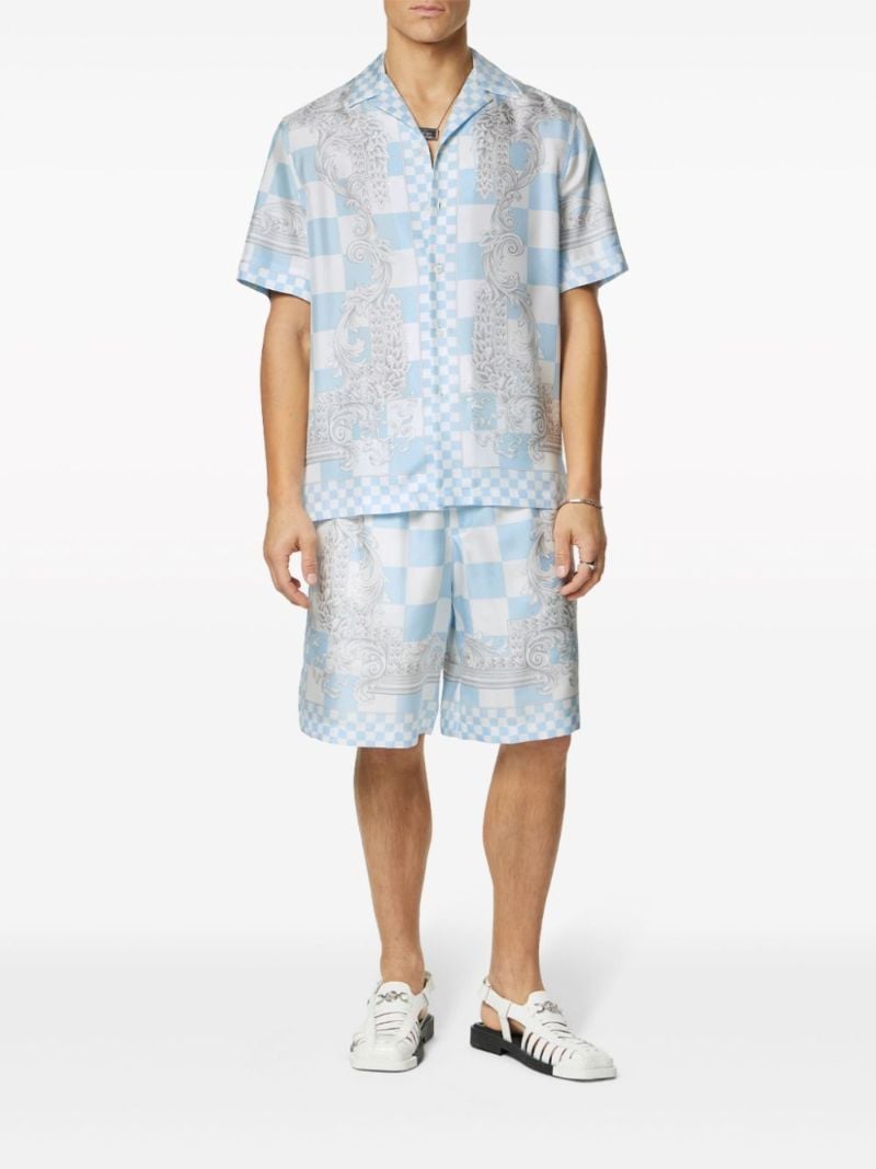 Blue Medusa Contrasto Silk Shorts