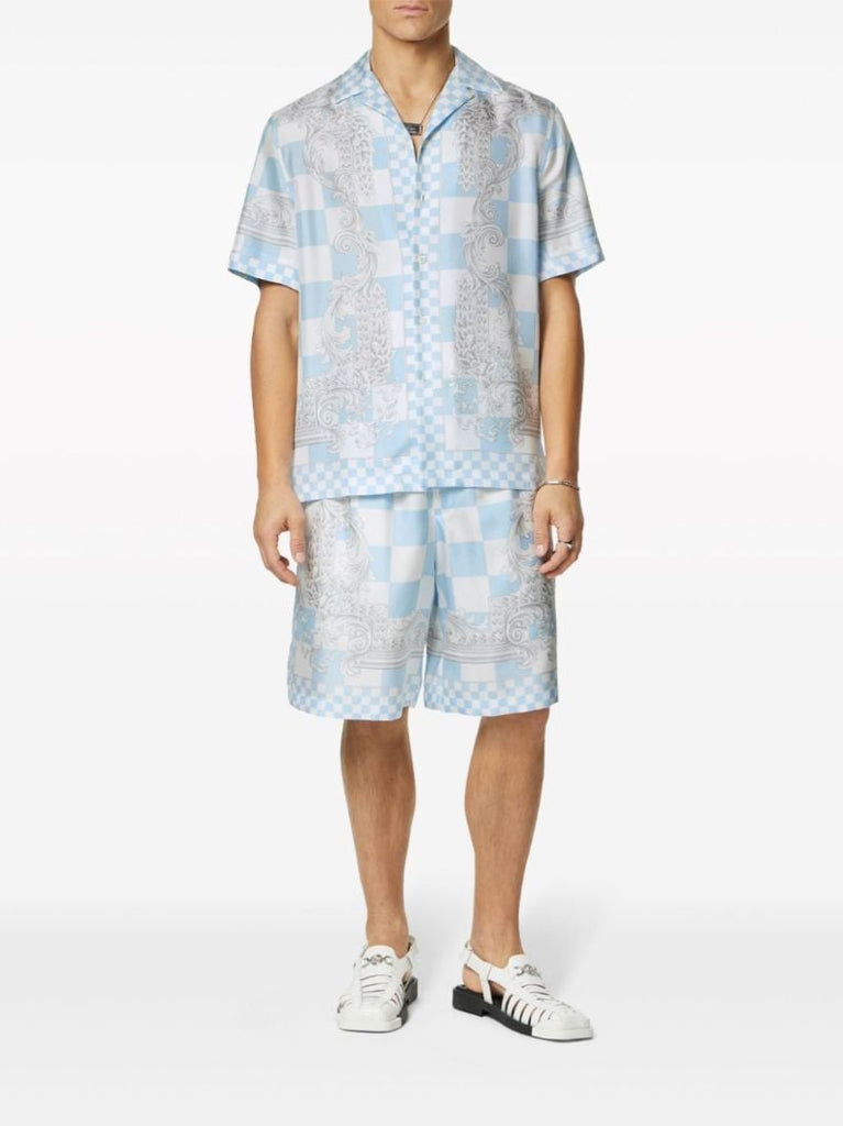 Blue Medusa Contrasto Silk Shorts