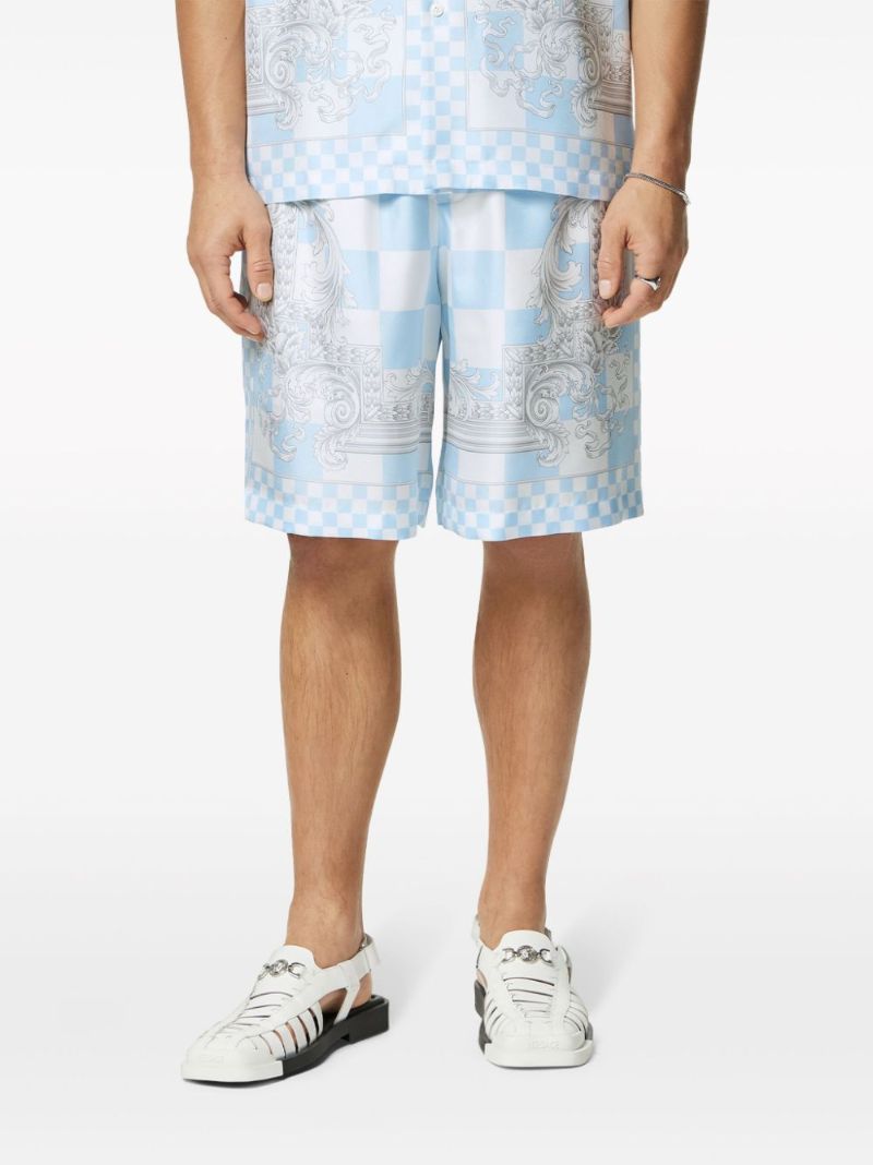 Blue Medusa Contrasto Silk Shorts