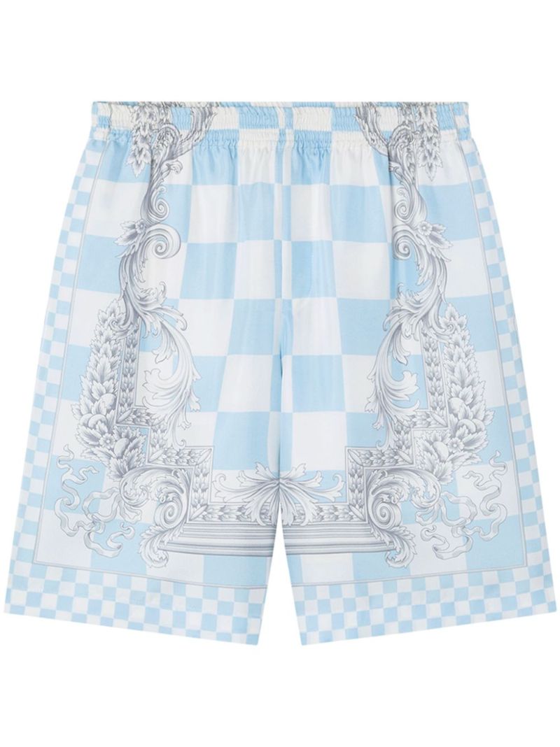 Blue Medusa Contrasto Silk Shorts