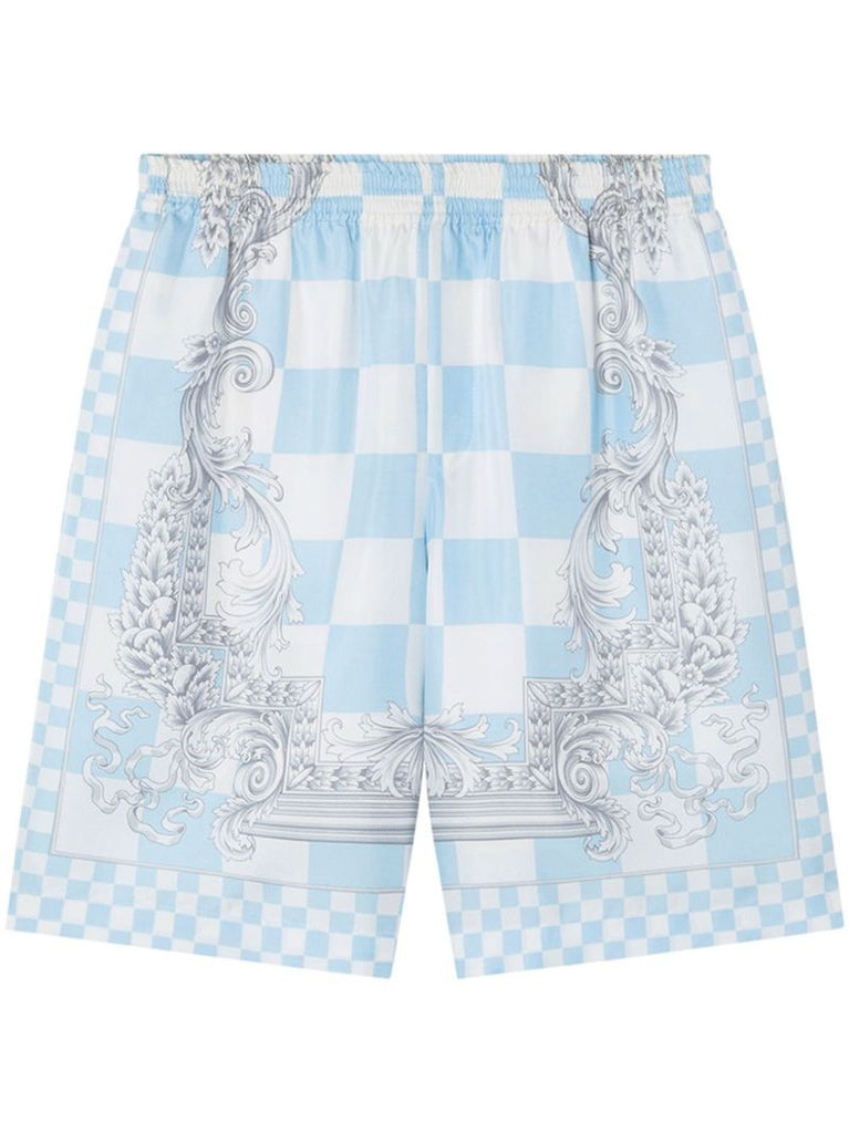 Blue Medusa Contrasto Silk Shorts