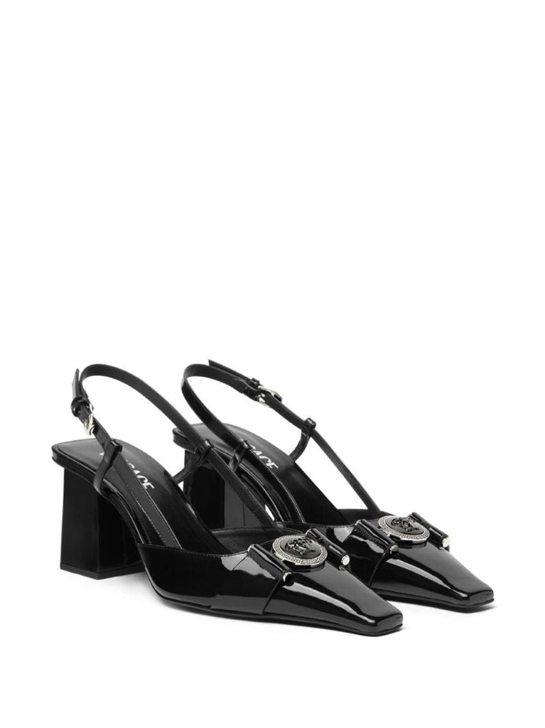 Black Medusa Leather Pumps