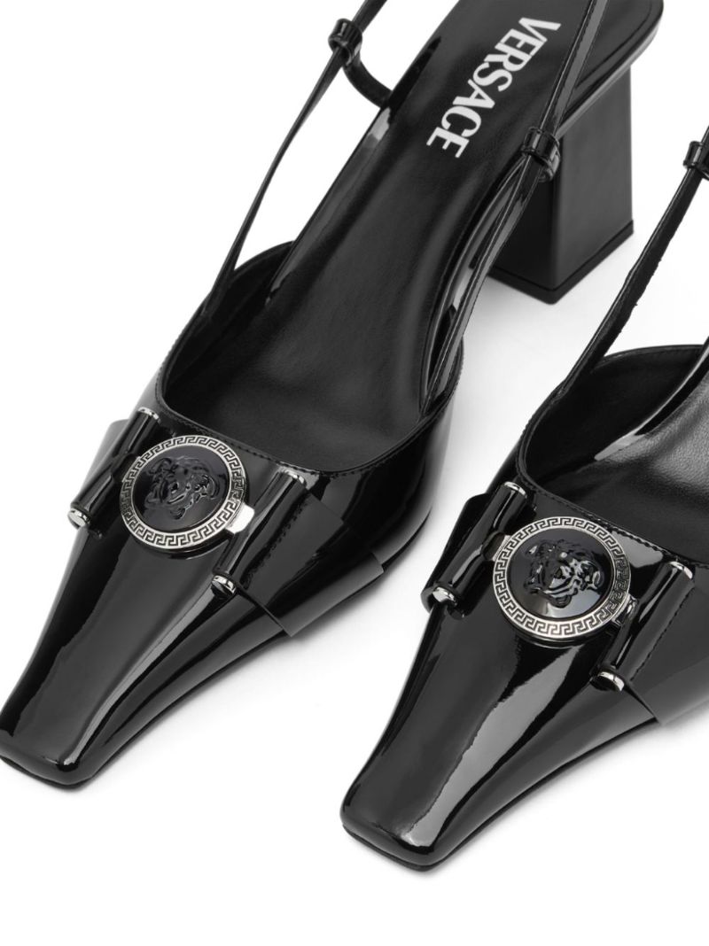 Black Medusa Leather Pumps