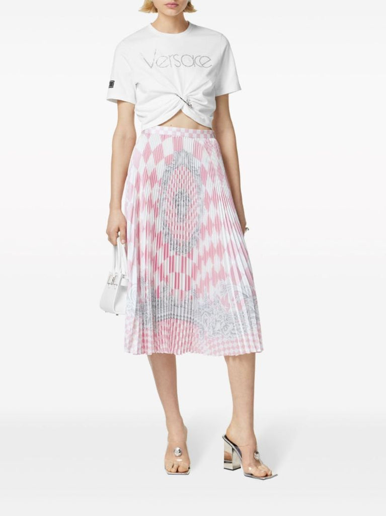Pink Medusa Contrasto Pleated Mini Skirt