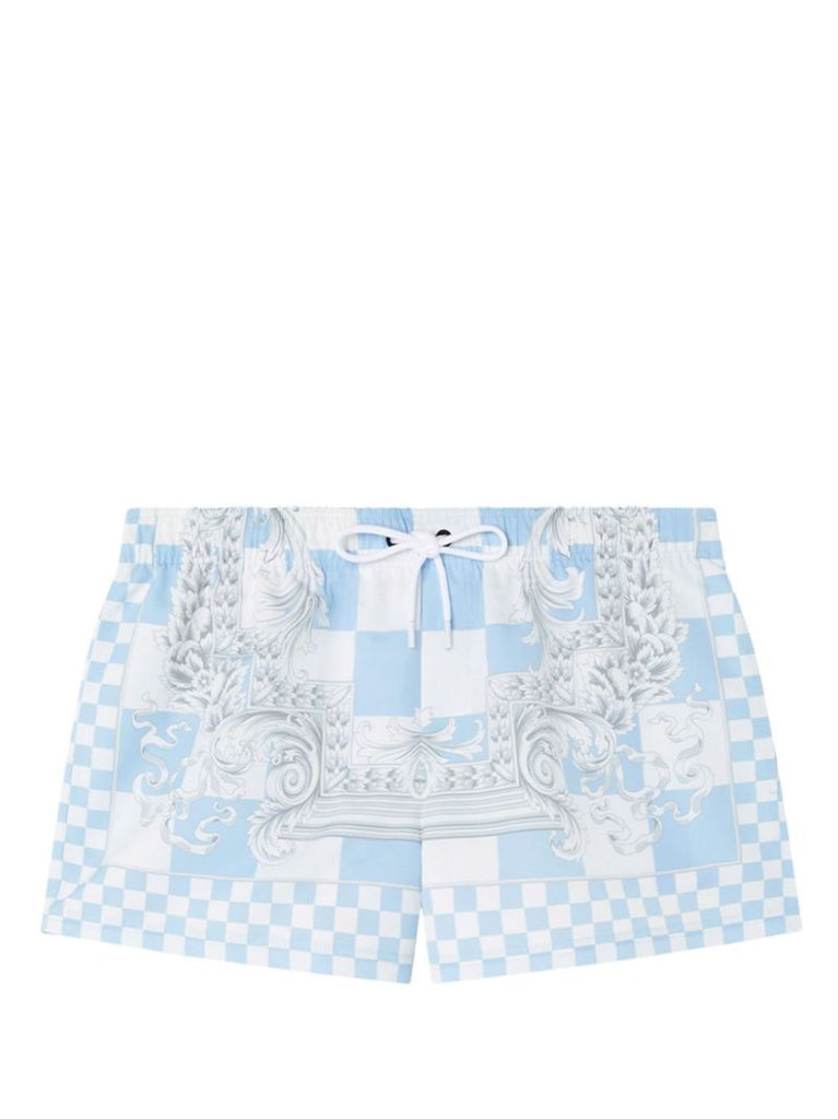 Blue and White Medusa Contrasto Swimming Trunks