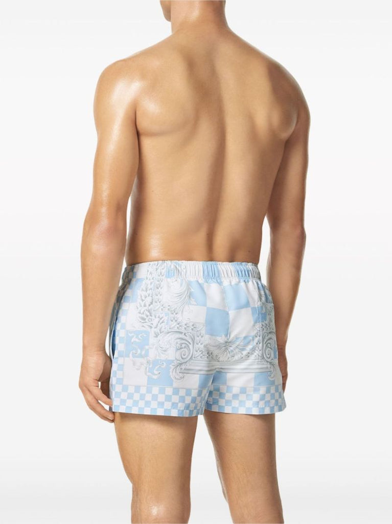 Blue and White Medusa Contrasto Swimming Trunks