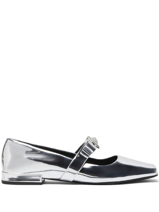 Silver-tone Gianni Ribbon Leather Ballerina Pumps