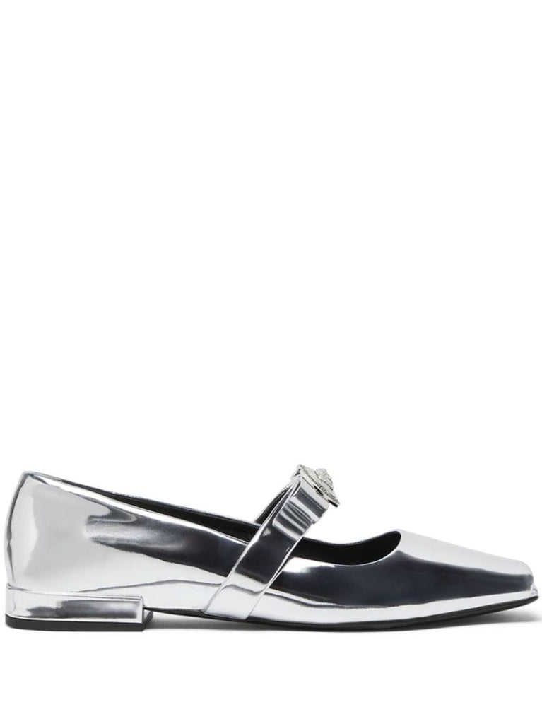 Silver-tone Gianni Ribbon Leather Ballerina Pumps