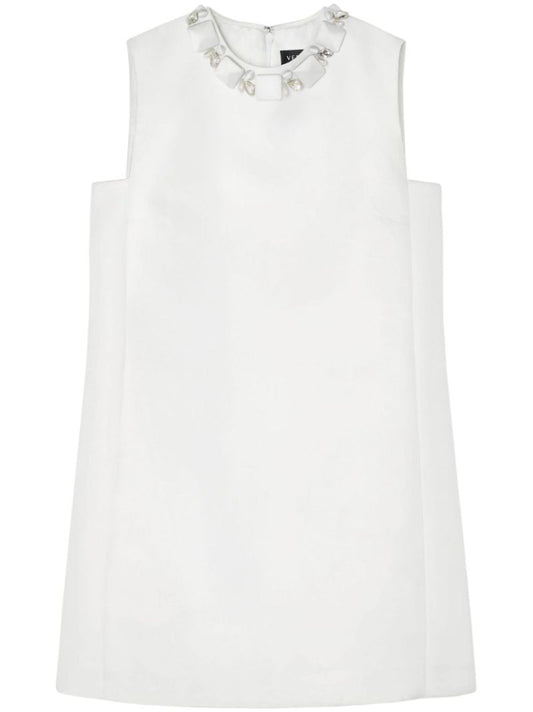 White Bead-embellished Shift Mini Dress