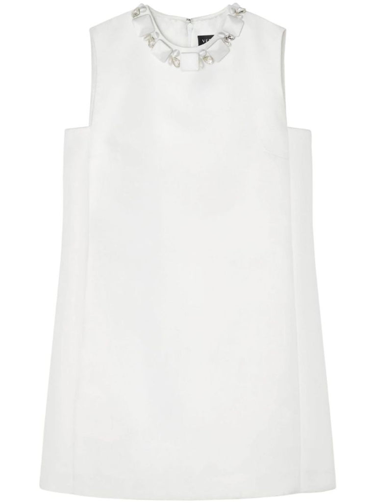 White Bead-embellished Shift Mini Dress