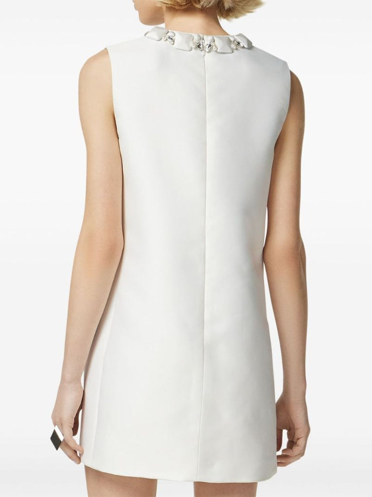 White Bead-embellished Shift Mini Dress