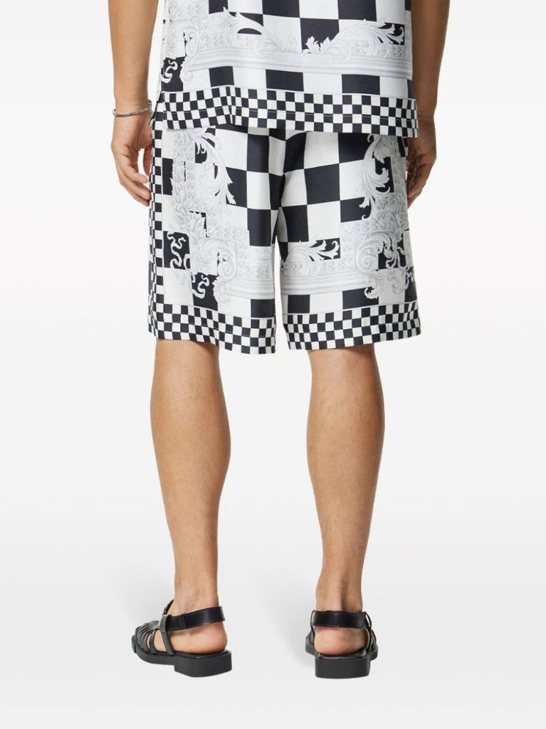 Black and White Medusa Contrasto Silk Shorts