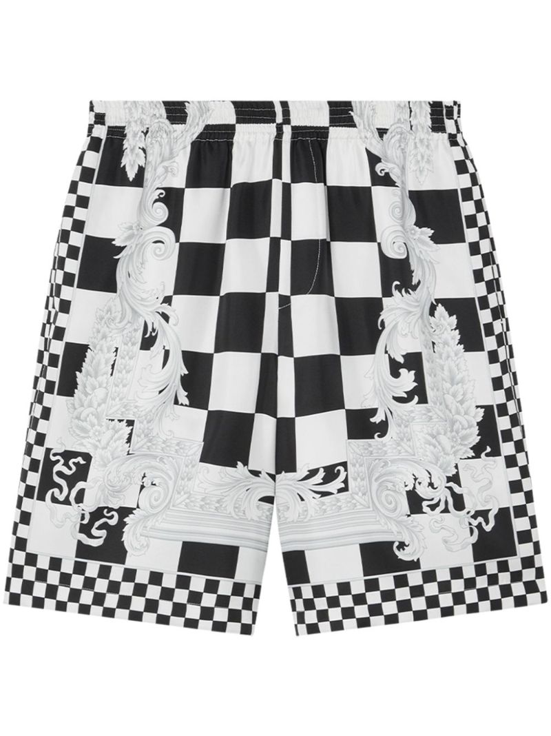 Black and White Medusa Contrasto Silk Shorts