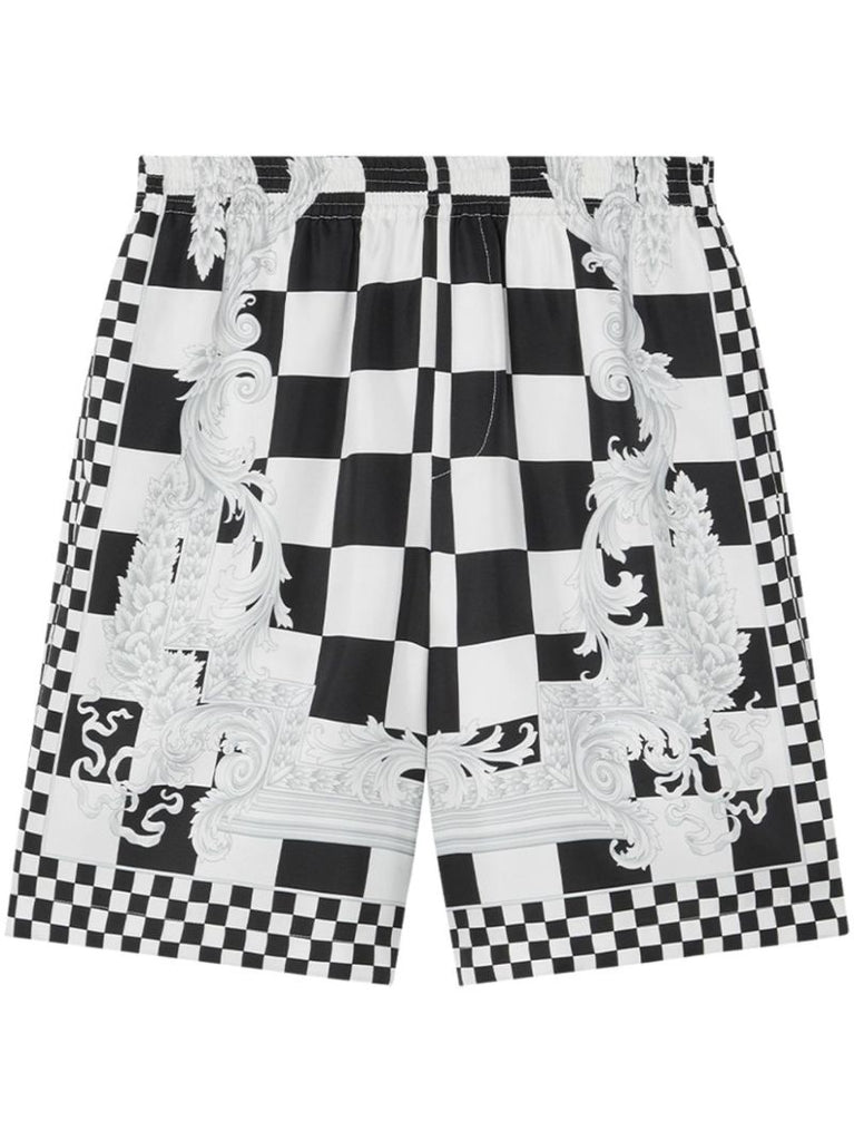 Black and White Medusa Contrasto Silk Shorts