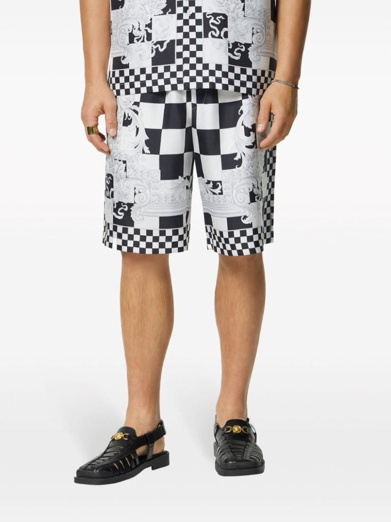 Black and White Medusa Contrasto Silk Shorts