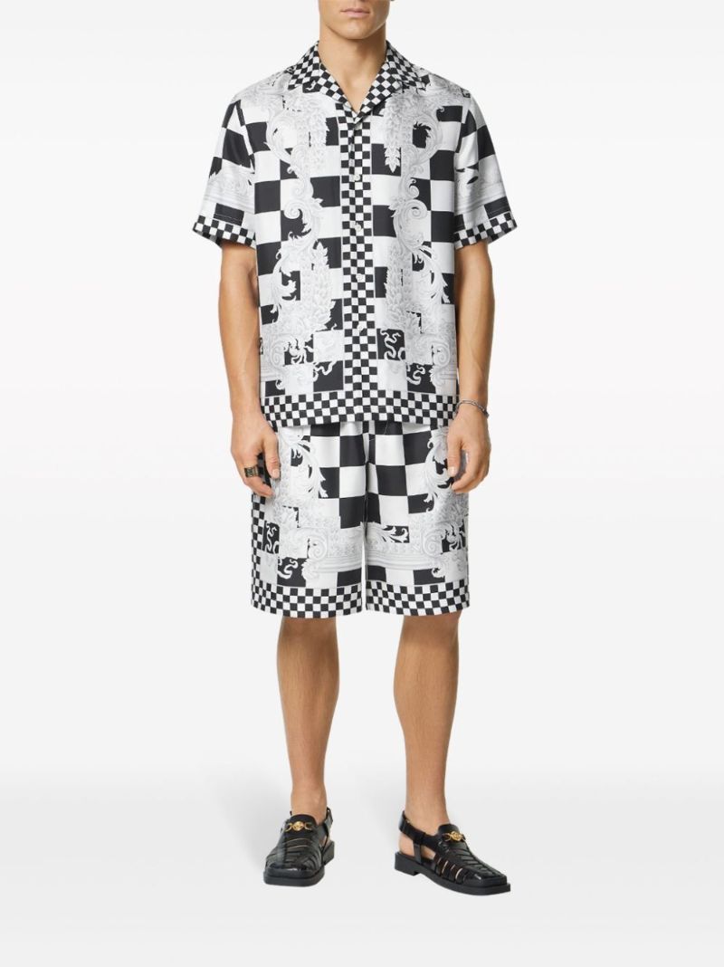 Black and White Medusa Contrasto Silk Shorts