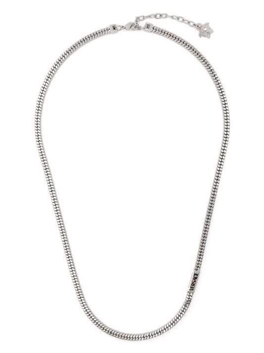 Silver-tone Logo Plaque Chain Necklace