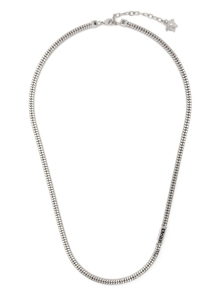 Silver-tone Logo Plaque Chain Necklace