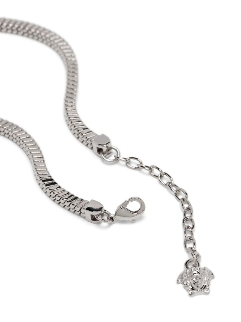 Silver-tone Logo Plaque Chain Necklace