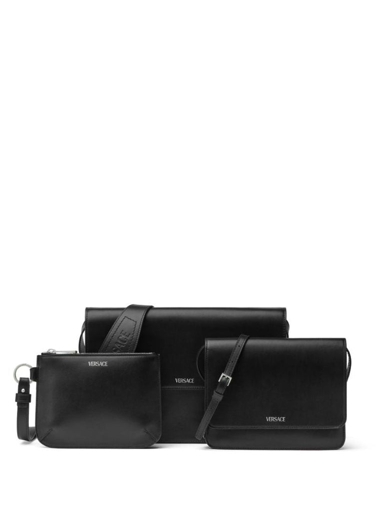Black Leather Messenger Bag Set