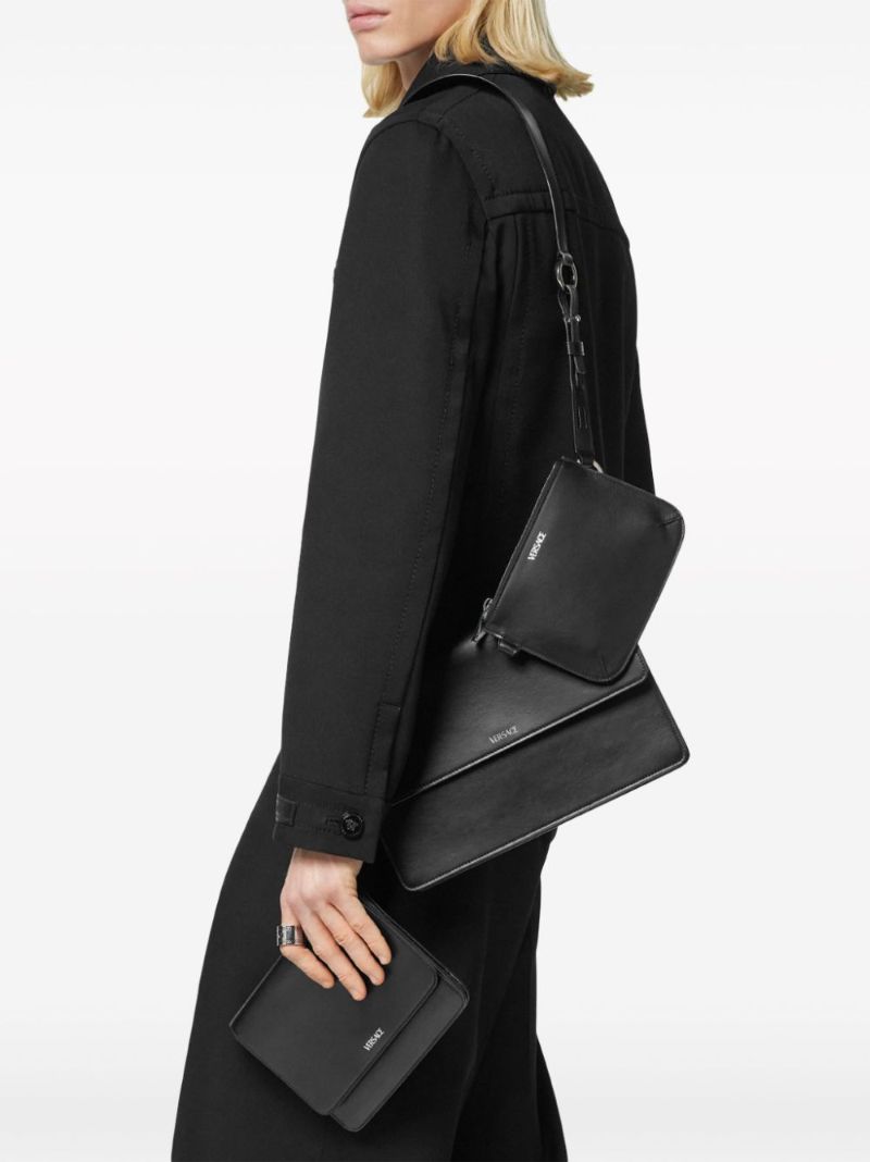 Black Leather Messenger Bag Set