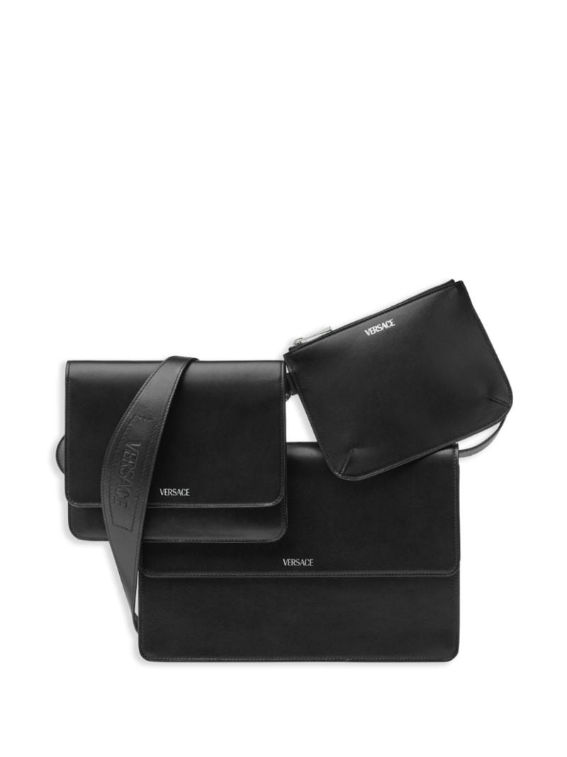 Black Leather Messenger Bag Set