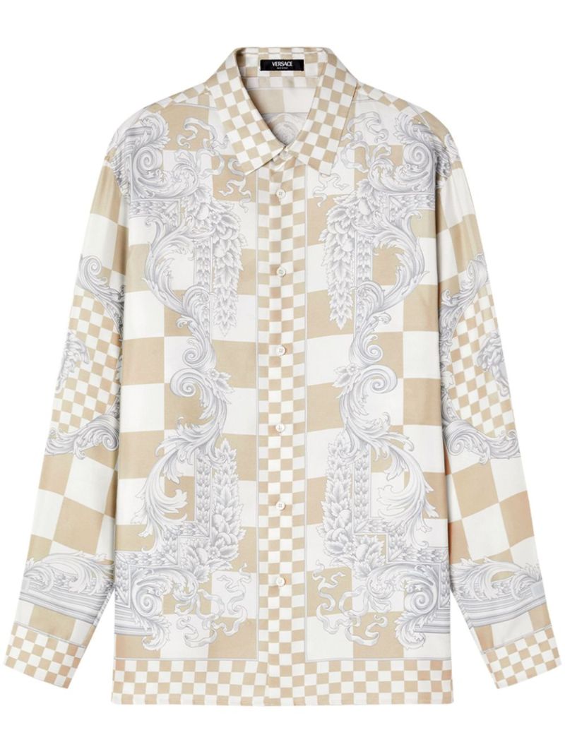 Beige Medusa Contrasto Silk Shirt