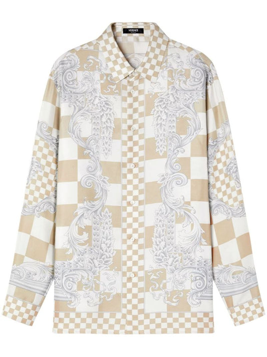 Beige Medusa Contrasto Silk Shirt
