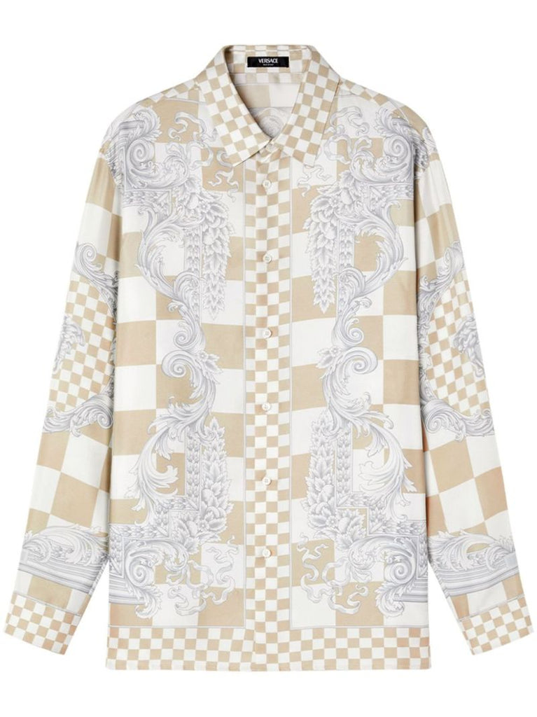 Beige Medusa Contrasto Silk Shirt