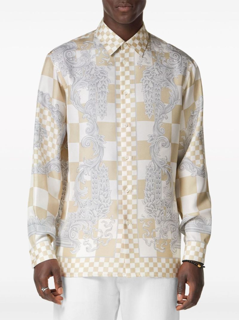 Beige Medusa Contrasto Silk Shirt