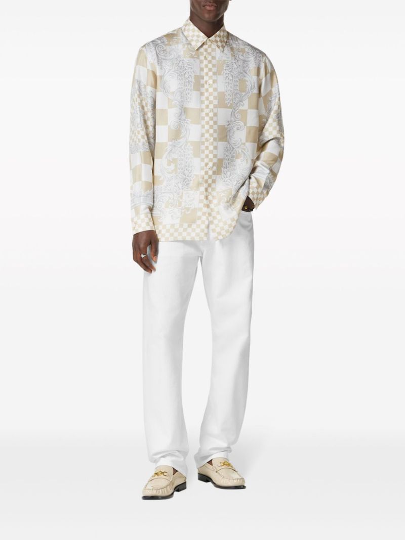 Beige Medusa Contrasto Silk Shirt