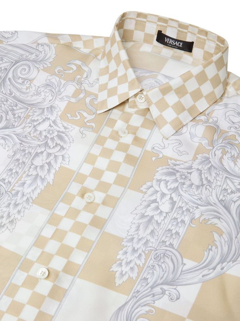 Beige Medusa Contrasto Silk Shirt