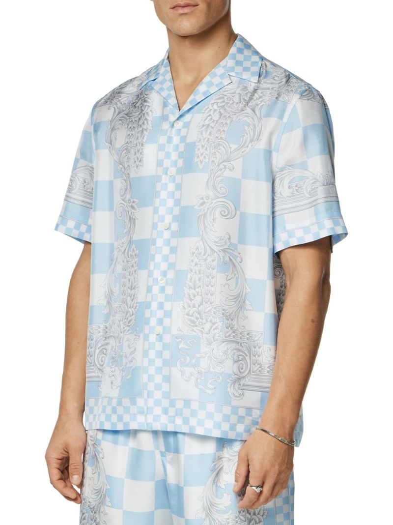 Blue  Medusa Contrasto Silk Shirt