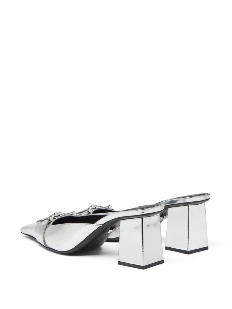 Silver-tone Medusa Leather Mules