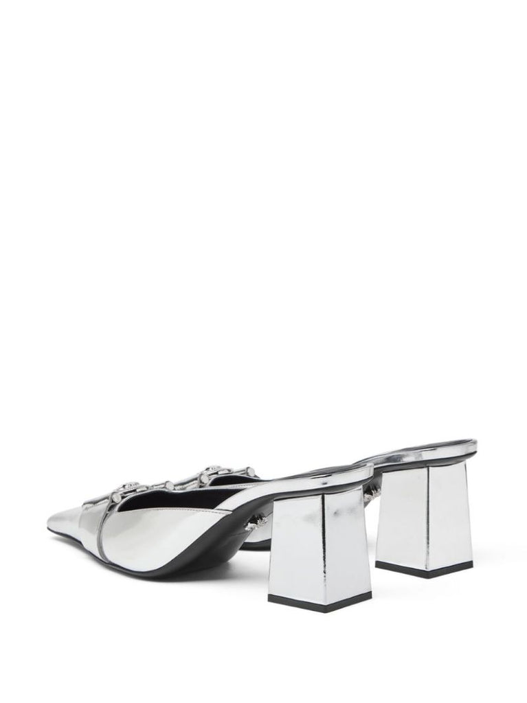 Silver-tone Medusa Leather Mules