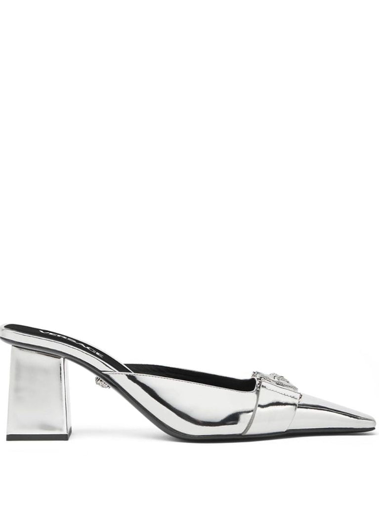 Silver-tone Medusa Leather Mules